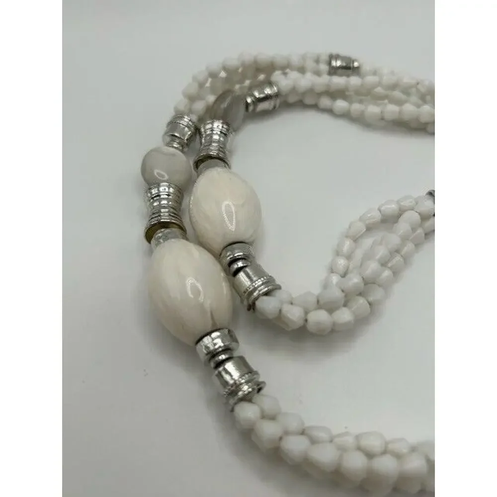 Chicos‎ Womens White Stone Beaded Silver Tone Necklace 36” Length